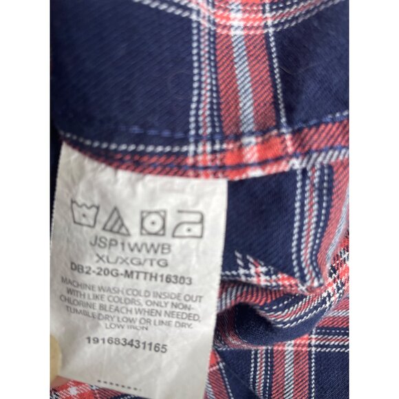 Wrangler Mens XL Red & Blue Plaid Button-Up Shirt With Dual Chest Pockets - Picture 8 of 8